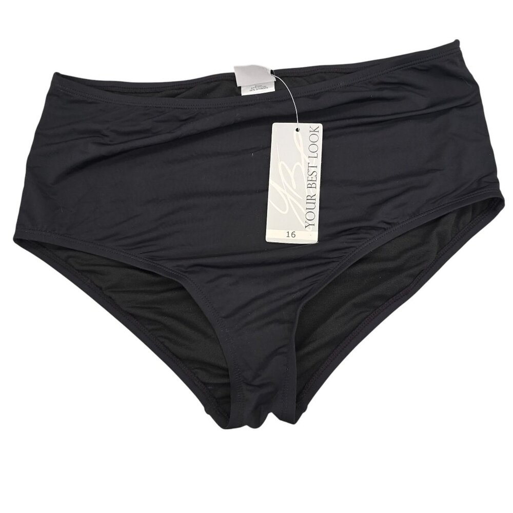 Your Best Look Black High-Waist‎ Bikini Bottoms Size 16 Womens Swimwear NWT